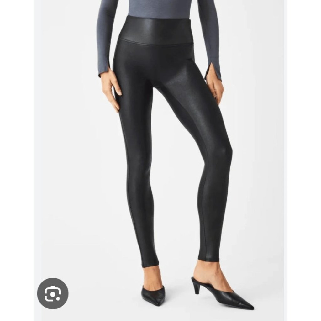 Spanx Leggings Womens Large Black High Rise Faux Leather Shaping Ankle Pants